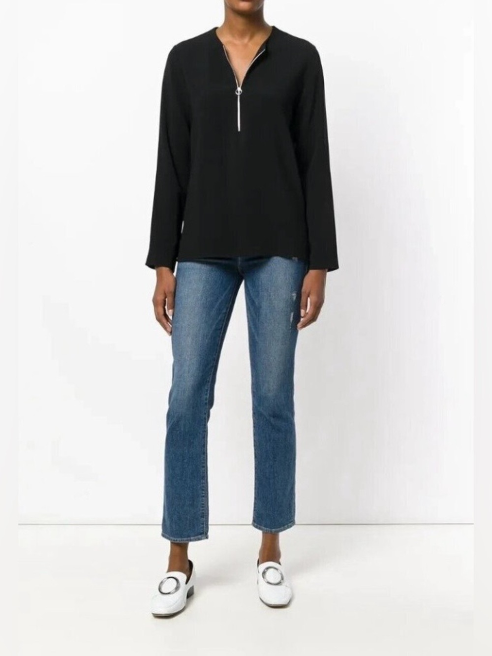 Stella McCartney Black Arlesa Quarter Zip Crepe Blouse Size 44